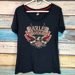 Harley Davidson Asheville NC Navy Blue Scoop Neck T-Shirt Womens XL Biker USA